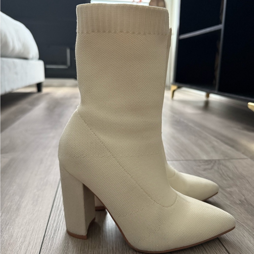 Elegant Cream Women's Sock Boots